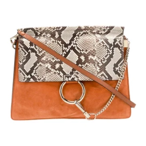 Chloe Python Suede Medium Faye Shoulder Bag - Picture 9 of 15